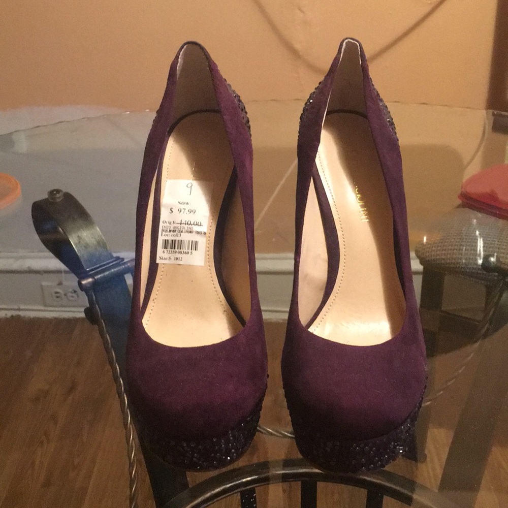Enzo Angiolini Purple Suede Rhinestone Pumps